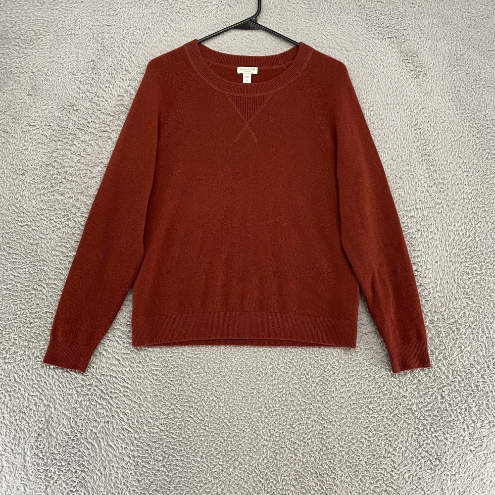 Garnet Hill 100% Cashmere Sweater Womens XS Rust Crewneck Knit Quiet Luxury